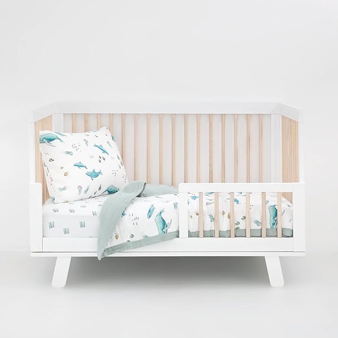 Little Unicorn Toddler Bedding 3-Piece Set | Super Soft & Breathable Muslin Fabric | for Convertible Cribs & Toddler Beds (Whales)