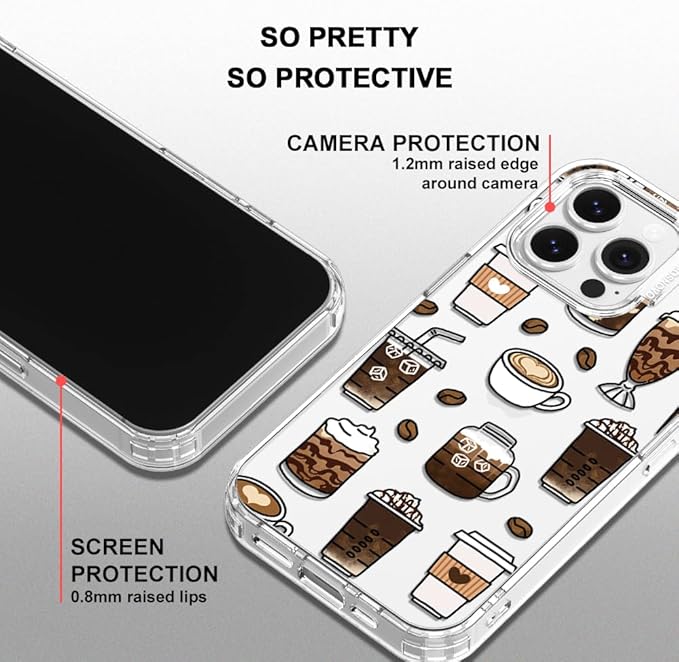 MOSNOVO Case for iPhone 13 Pro, [Buffertech 6.6ft Military-Grade Drop Protection] [Anti Peel Off Tech] Clear TPU Bumper Phone Case Cover Design - Coffee