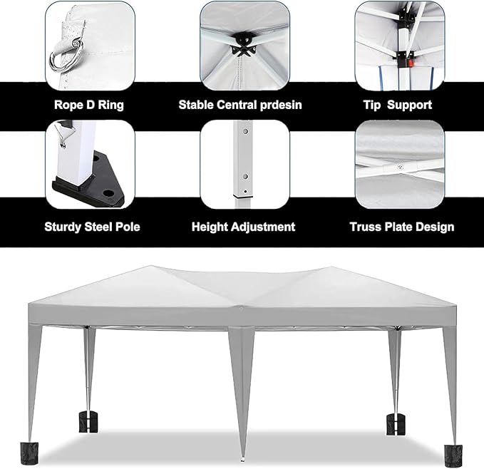 10x20 Pop Up Canopy Tents for Parties, Portable Outdoor Tent with Carry Bag & 4 Sandbags, for Wedding, Patio Events, Commercial, Birthday, Graduation (Black, 10x20)