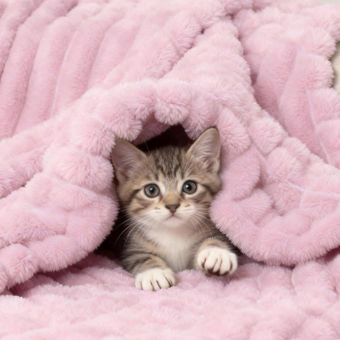 Aganear Fluffy Throw Blanket for Couch,3D Ribbed Jacquard Warm Fuzzy Blanket for Couch, Home Decor for Lightweight Cozy Soft Throw for All Seasons(Pink,50"×60")