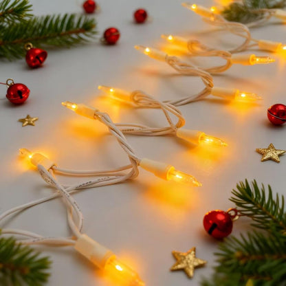 Christmas Lights 100 Counts, Indoor Outdoor,White Wire Connectable of Lighting String Warm White,Decorations for Holiday, Party,Festival,Christmas String Lights (White-Clear)