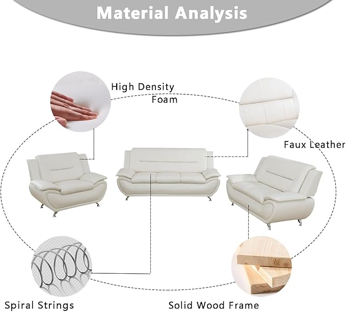 Leather Couches for Living Room, Living Room Couch Set, Creamy White Chair for Bedroom, Apartment, Living Room Furniture Sets (b-Creamy White, Chair)
