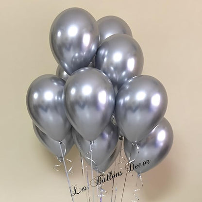 110pcs Metallic Silver Balloons 12inch Chrome Silver Latex Party Balloons for Graduation, Wedding, Birthday, New Year, Baby Shower, Anniversary, Holiday Party Decorations