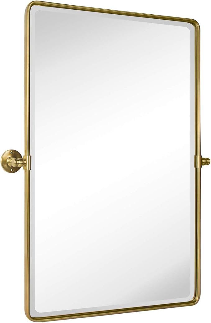 TEHOME 20x30'' Pivot Rectangle Bathroom Vanity Mirror Brushed Gold Rounded Corner Metal Framed Tilting Beveled Vanity Wall Mirrors