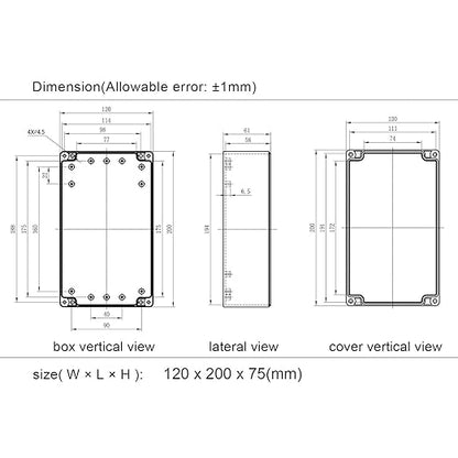 LeMotech Project Box ABS Plastic IP65 Waterproof Dustproof Electrical Junction Box Outdoor Enclosure for Electronics Black 7.87 x 4.72 x 2.95 inch (200 x 120 x 75 mm)(Pack of 2)