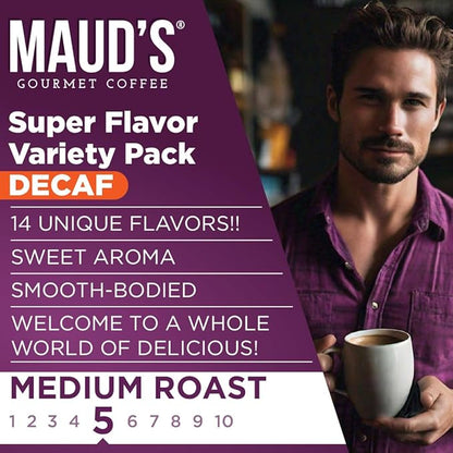 Maud's Flavored Decaf Coffee Pods Variety Pack, 80 ct,14 Assorted Roasts & Flavors, Decaf Medium Roast Coffee in Recyclable Single Serve Pods - 100% Arabica Coffee, Compatible with Keurig K Cups Maker