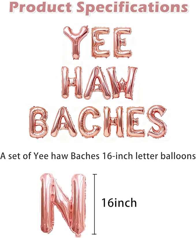 Yee haw Baches Rose Gold Balloons Bachelorette Party Decor, 16 Inch Letters Foil Mylar Balloon Banner Decor, Naughty Bachelorette Party Favors Bridal Shower or Wedding Party Supplies