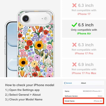 MOSNOVO for iPhone Air Case | Military Grade 6.6ft Drop Tested | Camera Control | Clear with Blossom & Bloom Design