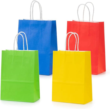 MISU Paper Bags Party Favor Bags Kraft Paper Gift Bags with Handle, Small, 8.3x5.9x3.2 Inches, 16-Pack (Red, Blue, Yellow, Green)