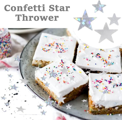 60g/2.1oz Glitter Star Confetti 6/10mm Metallic Foil Stars Sequin Holographic Stars Table Confetti for Party,Wedding,Birthday Decorations(Silver+Glowing Silver/XX-FGY+Y)