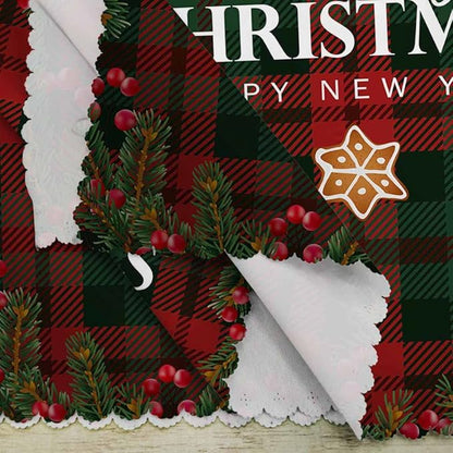 Yibeas White Merry Christmas and Happy New Year Cloth Napkins Set of 4 Soft Tartan Checkered Plaid Red and Green Polyester Dinner Square Napkin for Family Weddings Parties 18 x 18 inch