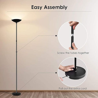 BoostArea Floor Lamp/Standing Lamp, 20W 2000LM LED Torchiere Lamp, Stepless Dimmable, Touch Control, 3000K Daylight, 50000hrs Lifespan for Living Room, Bedroom
