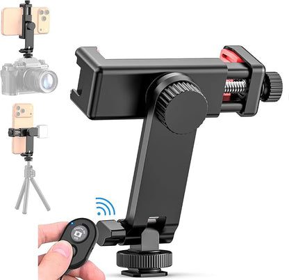 Ruittos Phone Tripod Mount with Remote Controller, New Universal Smartphone Mount Adapter with Cold Shoe, 360° Rotates Cell Phone Clip Clamp Holder, Compatible with iPhone, Samsung and All Phones