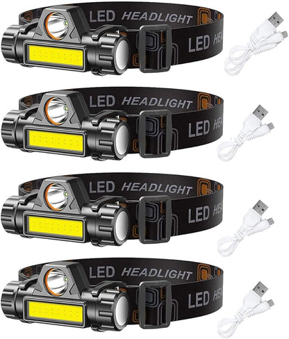 LED headlamp Flashlight 4-Pack Rechargeable Headlight for Running, Camping, Hiking and More Lumens USB, Cycling Fishing ,