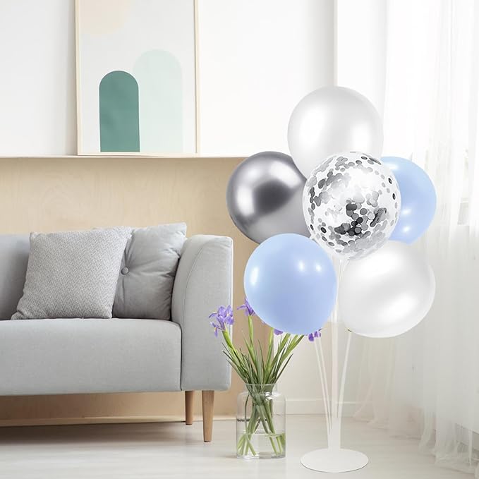 ZJDHPTY 4 Sets Balloon Stand,Light Blue Silver White Balloon Centerpieces for Birthday Baby Shower Bridal Shower Wedding Engagement Anniversary Party Decor