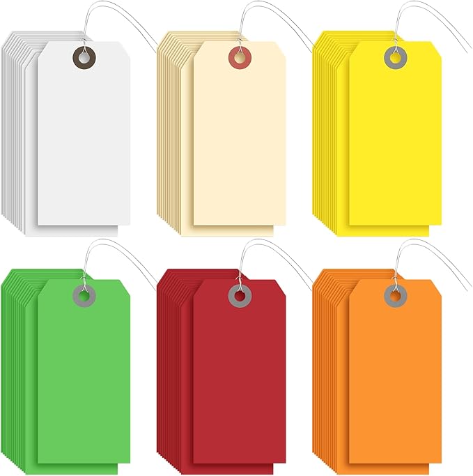 1000 Pcs Blank Manila Shipping Tags with Wire 4 3/4" x 2 3/8" Paper Hang Luggage Price Asset Gift Label Key Tags (Multicolor)