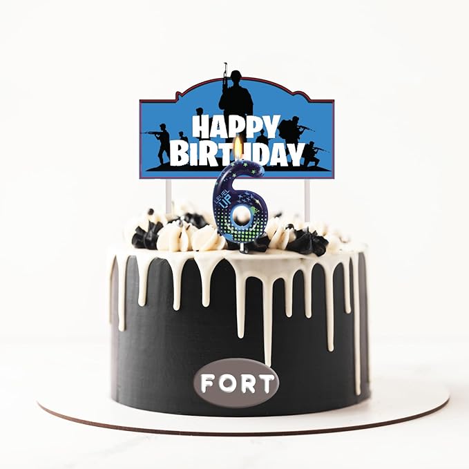 STG Birthday Candles for Boys - Number 6 Candle for Video Game Birthday Cake Topper, Fort Battle Level Up Game Themed Birthday Party Supplies (Number 6)