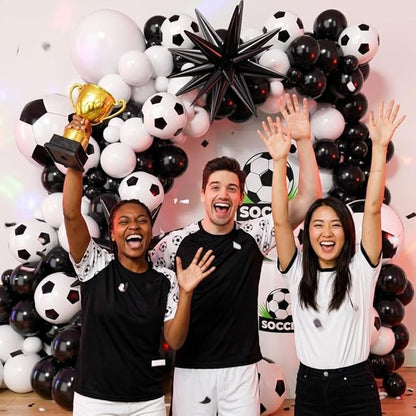 Soccer Balloons Garland Arch Kit with Stars 146Pcs - 5 10 12 18inch Balloon and 22inch Soccer & Star Foil Balloons for 2026 Football Sports Theme Birthday Anniversary Party Decorations