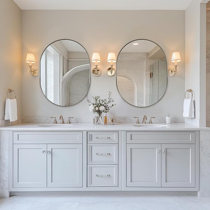 ANDY STAR 24x32’’ Oval Bathroom Mirror, Oval Nickle Mirror Pill-Shaped Design in Stainless Steel Metal Frame for Bathroom, Entryway, Living Room, Contemporary 1" Deep Wall Mount Vertical or Horizontal