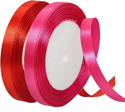 2 Rolls Red Hot Pink Ribbon, 3/8 Inch x 50 Yards Satin Fabric Ribbon for Flower Bouquets, Gift Wrapping, DIY Crafts, Birthday Cakes, Holiday, Wedding Party and Mother’s Day Decorations