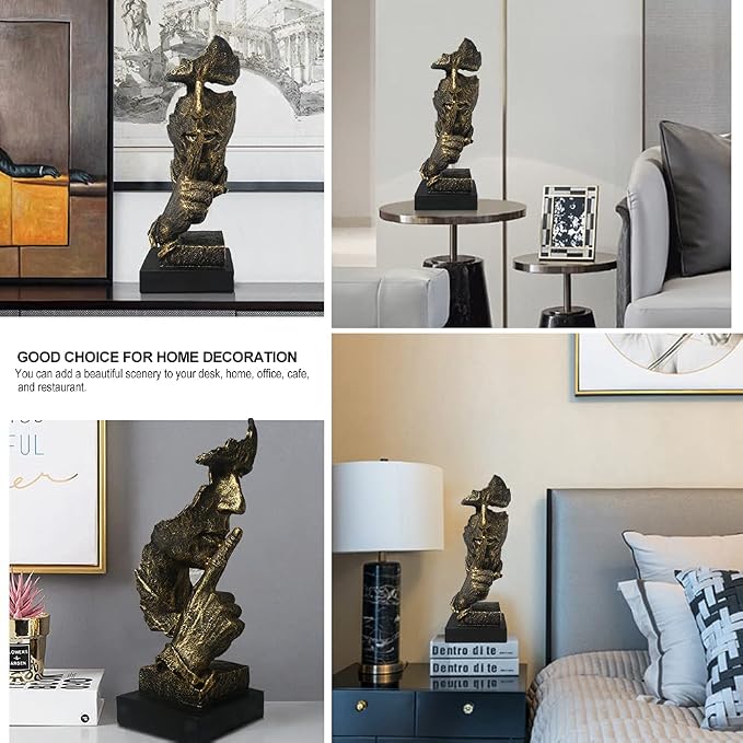 fazhongfa Thinker Statue - Silence is Gold Modern Decor Creative Abstract Art Figurine Resin Sculptures Decoration Room Home Study Office Figurines for Desktop Shelf Table Ornament (Bronze)