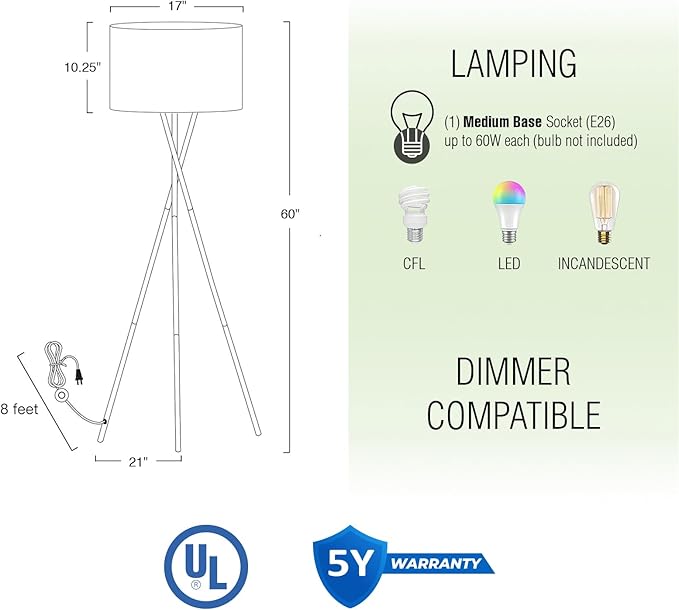 Kira Home Sadie 60" Modern Tripod Floor Lamp with Honey Beige Linen Drum Shade, Mid Century Cross-Leg Standing Light with 9W LED Bulb, Oil Rubbed Bronze Finish