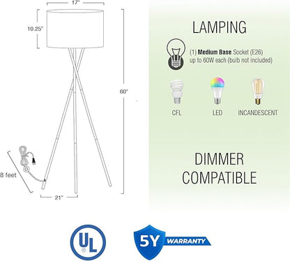 Kira Home Sadie 60" Modern Tripod Floor Lamp with Honey Beige Linen Drum Shade, Mid Century Cross-Leg Standing Light with 9W LED Bulb, Oil Rubbed Bronze Finish