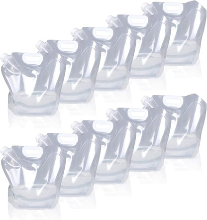 Soddeph Collapsible Water Container Bag, BPA Free Food Grade Clear Plastic Storage Jug for Sport Camping Riding Mountaineer,Freezable, Food Grade (10-pack-1.3 Gal)