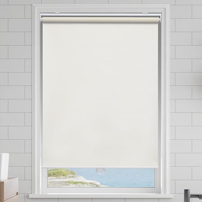 AOSKY Cordless Roller Shades Blackout Blinds for Windows Room Darkening Rolled Up Shades with Spring System, UV Protection Window Shades Door Blinds for Home and Office (37" W x 72" H, Ivory)
