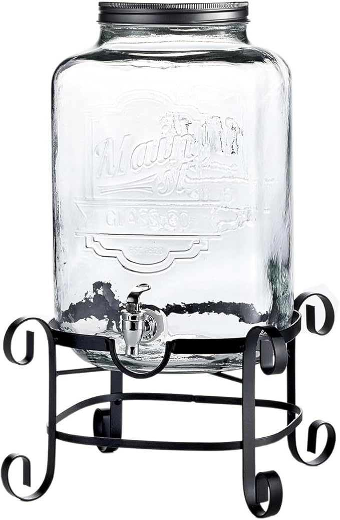 Style Setter Beverage Dispenser Cold Drink Dispenser w/ 3-Gallon Capacity Glass Jug, Metal Stand & Leak-Proof Acrylic Spigot Great for Parties, Weddings & More