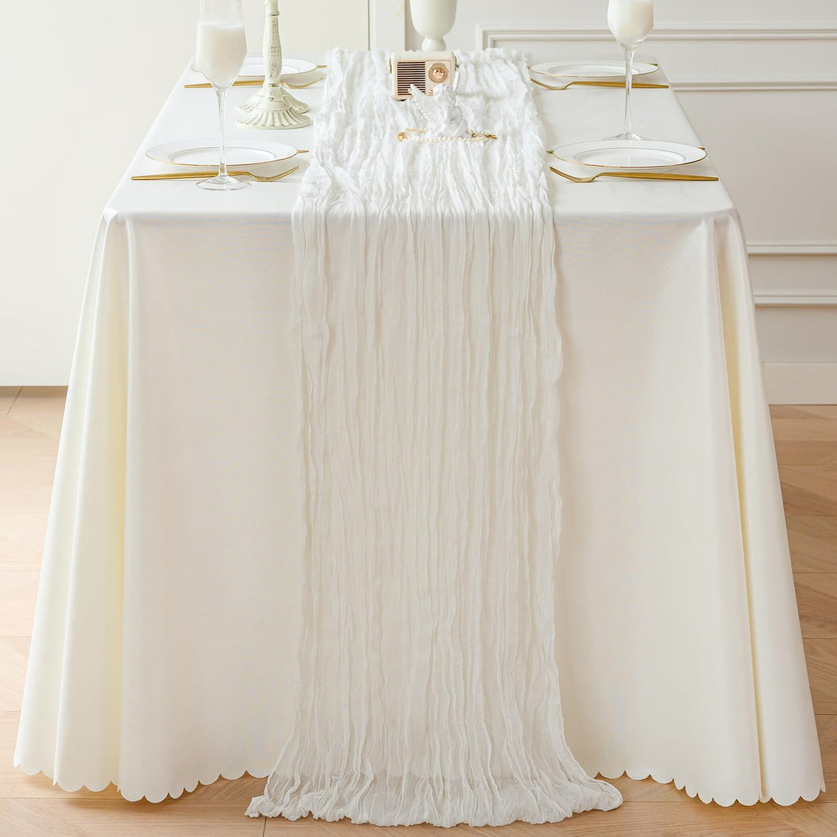 Sioloc Ivory White Cream Cheesecloth Table Runner Fall Autumn Decor for Home 10ft Table Cloth for Tea Wedding Birthday Party Baby Bridal Shower Halloween Thanksgiving