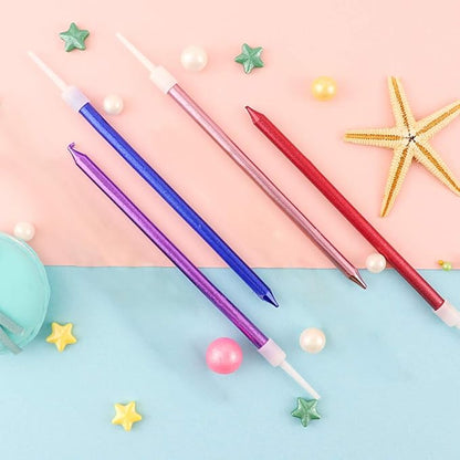 12 Count Long Thin Red Birthday Cake Candles in Holders for Birthday Wedding Party Cupcake Decorations Tall Candle