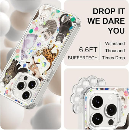 MOSNOVO Case for iPhone 15 Pro Max, [Buffertech 6.6ft Military-Grade Drop Protection] [Anti Peel Off Tech] Clear TPU Bumper Phone Case Cover Design - Space Cat