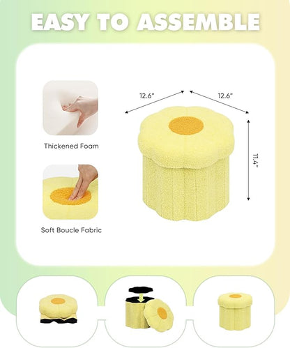 B FSOBEIIALEO Storage Ottoman Foldable, Sunflower Shaped Small Footrest