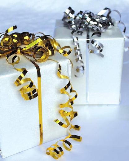 Xmas Ribbon - Christmas Ribbon Set of 4 Rolls Silver Red Green Gold Curling Ribbons Thin for Holiday Wrapping & Decoration
