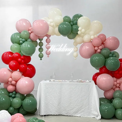 Sage Green Pink Red Balloon Arch Garland Kit, 167PCS Sage Green Blush Cherry Red Ivory Latex Balloons for Christmas Birthday Graduation Baby Shower Wedding Party Decoration