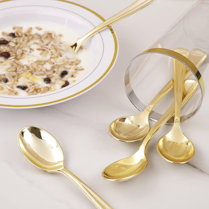 Liacere 200 Pack Gold Plastic Spoons - 6.7 inch Heavy Duty Plastic Spoons - Heavyweight Gold Disposable Spoons for Parties & Weddings & Restaurants & New Year & Fall Decor