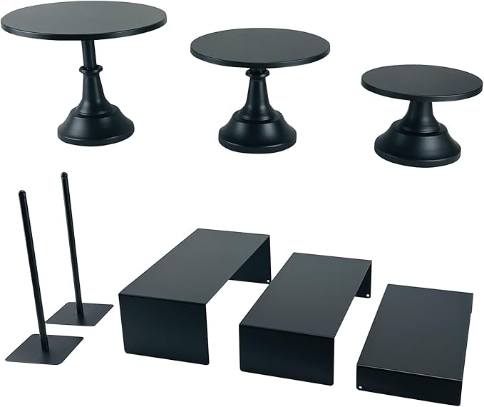 Set of 8 Black Cake Stands Donut Holder Round Metal Dessert Display Risers Cupcake Stand Serving Platter for Weddings Birthday Baby Showers Anniversary Party