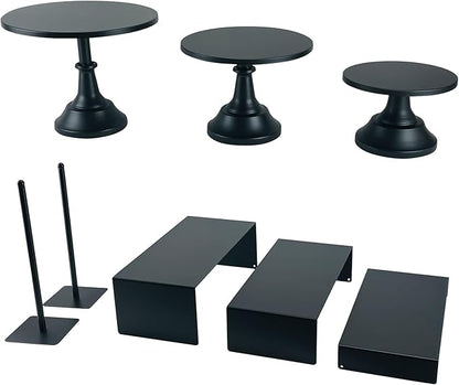 Set of 8 Black Cake Stands Donut Holder Round Metal Dessert Display Risers Cupcake Stand Serving Platter for Weddings Birthday Baby Showers Anniversary Party