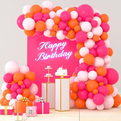 Pink Orange Balloon Garland Arch Kit, Rose Red, Light Pink and Orange Balloons Birthday Balloon for Wedding Bridal Shower Bachelorette Birthday Graduation Party Decorations
