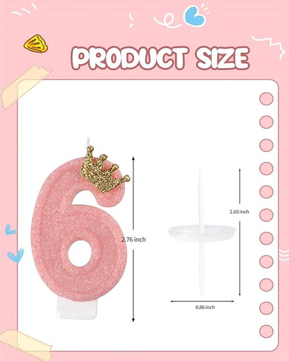 Birthday Candles for Cake, Pink Number Candles, Cake Candles with Cake Topper for Birthday Party Wedding Anniversary Celebrations (6 Candle)