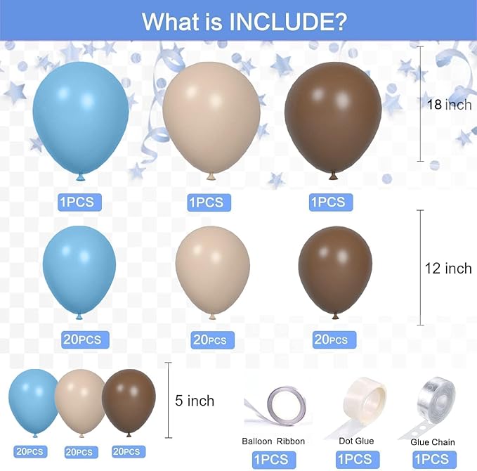ECEAE Bear theme Balloon Arch Kit Light Blue beige Tan and Brown Globos cream Ballon garland for Baby Shower Boy Decorations Gender Reveal Party Woodland Backdrop Supplies