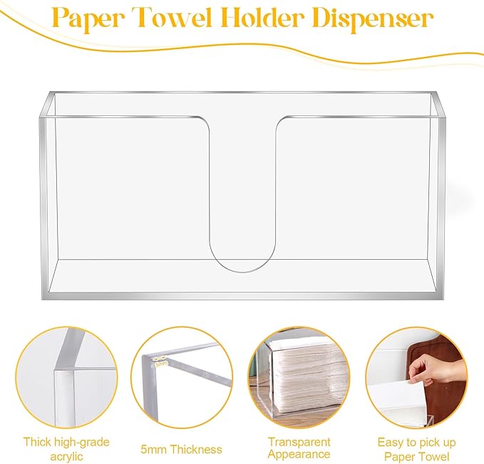 4Pack Acrylic Countertop Paper Towel Dispenser, Folded Paper Towel Dispenser Clear Trifold Napkin Holder, Suitable for Z-fold, C-fold or MultiFold Trifold Paper Towels for Bathroom Toilet and Kitchen