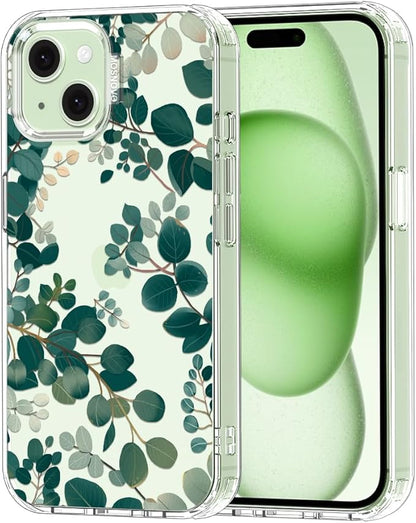 MOSNOVO Case for iPhone 15 Plus/iPhone 14 Plus, [Buffertech 6.6ft Military-Grade Drop Protection] [Anti Peel Off Tech] Clear TPU Bumper Phone Case Cover Design - Eucalyptus