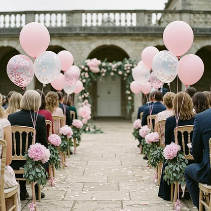 Light Pink and White Balloons, 12 Inch Pink White Balloons with Confetti Balloons for Wedding Bridal Shower Baby Shower Pink Birthday Decorations