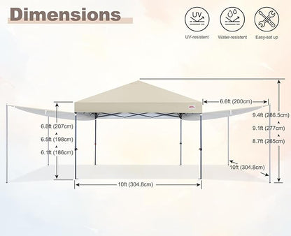 MASTERCANOPY Pop Up 10x10 Canopy Tent with Center Lock, 2 Shelters, 4 Poles, 230 Sq ft of Large Shade Space, for Camping, Picnics & Beach (10'x10',Beige)