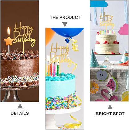 Amosfun 60Pcs Happy Birthday Acrylic Cake Toppers Gold Picks for Cupcake and Cake Decoration Party Supplies