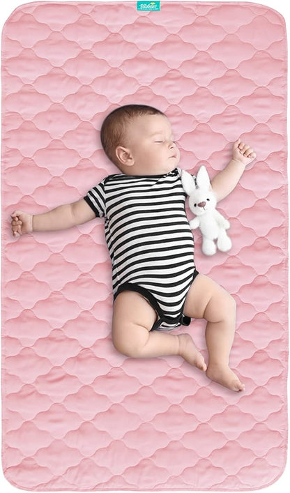Waterproof Crib Mattress Protector Pad Cover 28" x 52", Anti Slip & Absorbent Waterproof Bed Pads for Standard Crib/Toddler Bed Quilted Machine Washable (Quilted Improved Thickness) Pink