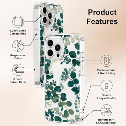 MOSNOVO Case for iPhone 13 Pro Max, [Buffertech 6.6ft Military-Grade Drop Protection] [Anti Peel Off Tech] Clear TPU Bumper Phone Case Cover Design - Eucalyptus