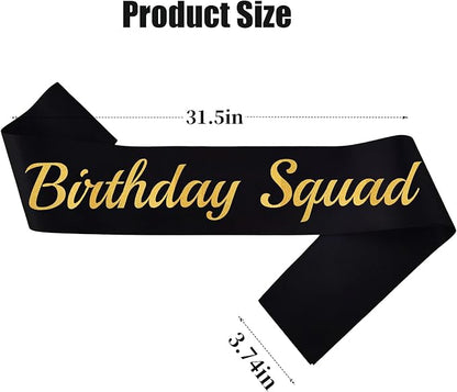 10 Pcs Birthday Squad Sash for Men or boys 16th, 18th 21st 30th 40th 50th 60th or Any Other Bday Party Supplies Decorations (Black+Gold)
